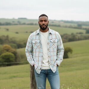 CAVI Men's Long Sleeve Casual Front Button Pocket Shirt Beige Blue Brown Size XL